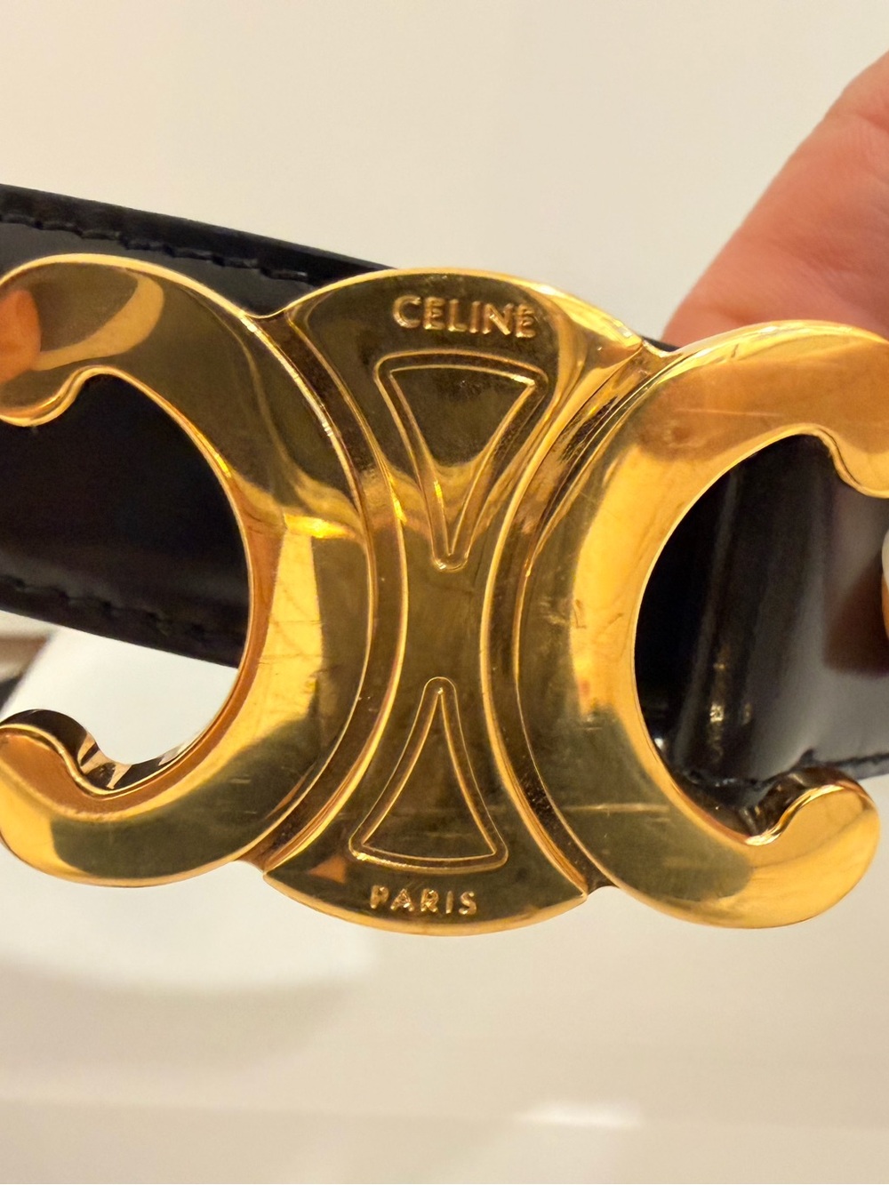 Celine Black Leather Belt with Gold Triomphe Buckle size 75 and 25mm thickness - Picture 4 of 13